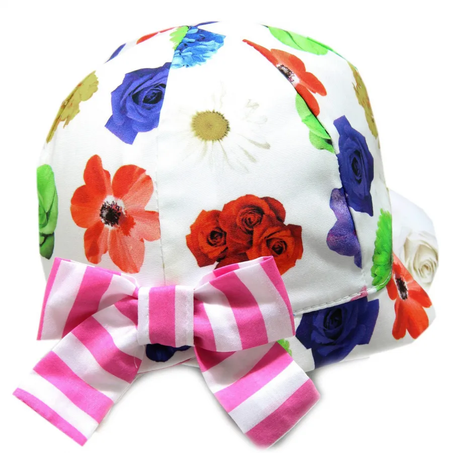 7733G cappellino bimba bianco fiori MONNALISA BEBE' cappello cotone hat kids