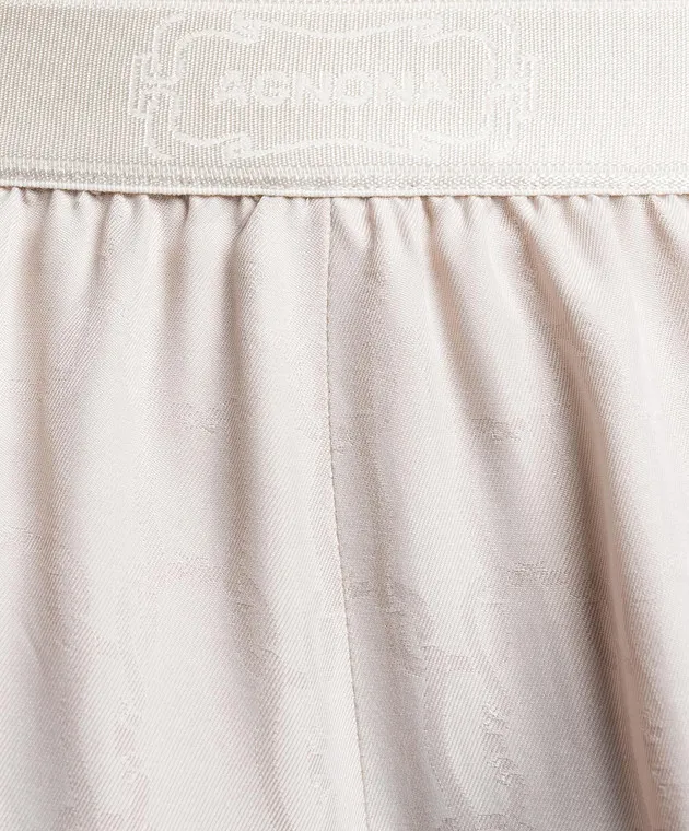 Agnona Pantaloni beige con stampa logo in seta T70608YJ5004