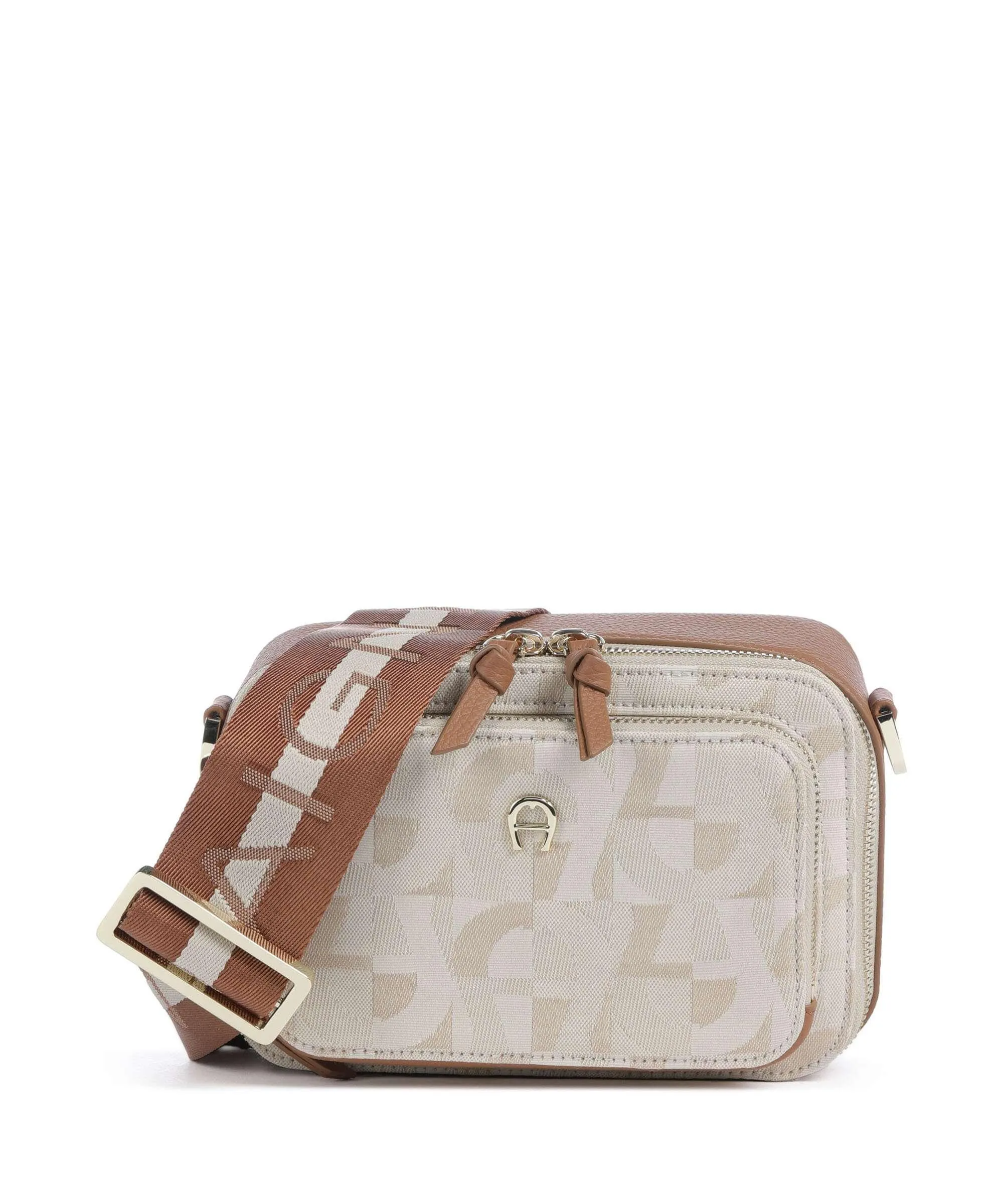  Aigner Zita S Borsa a tracolla pelle di vacchetta grana, tissu beige/marrone  