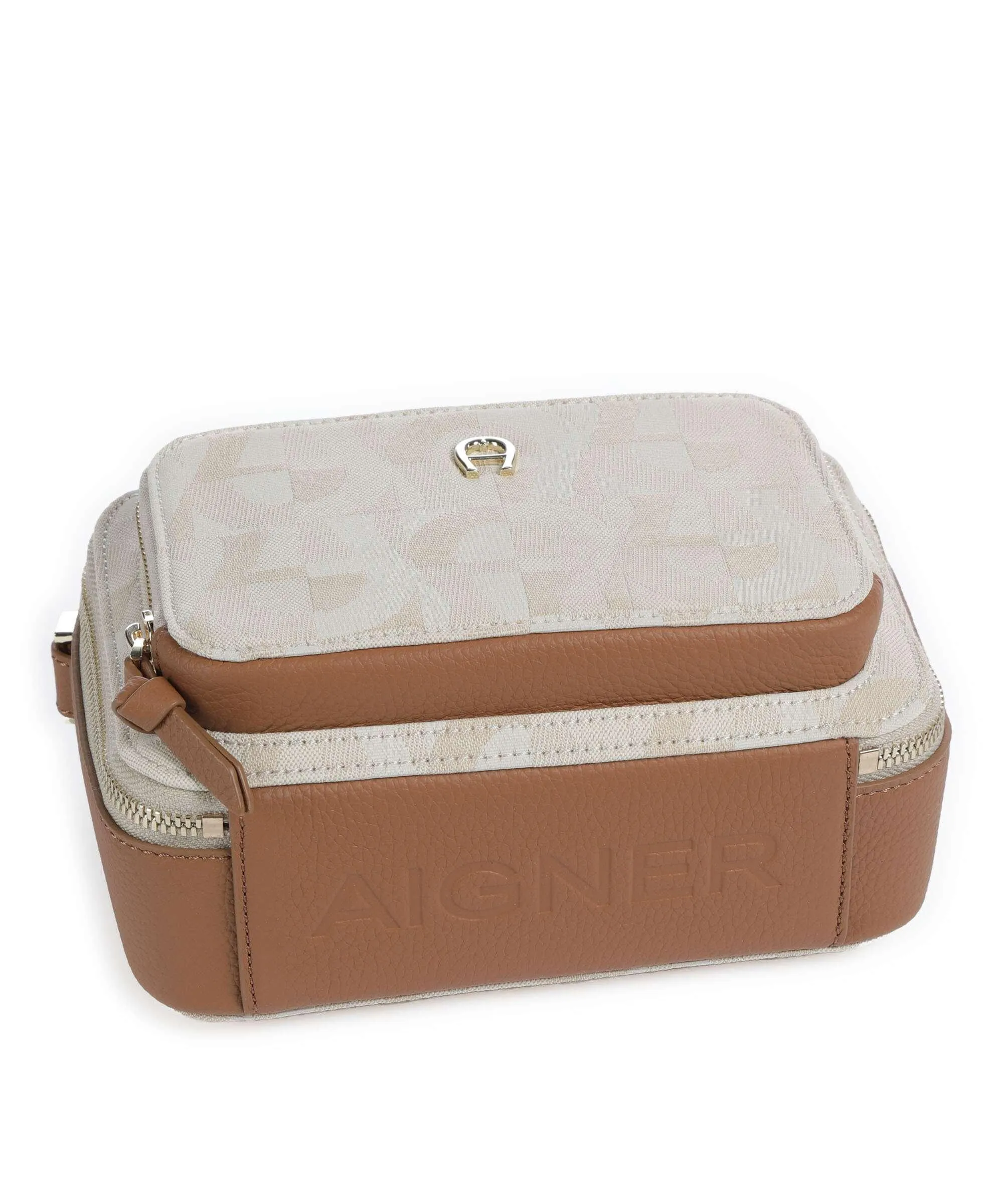  Aigner Zita S Borsa a tracolla pelle di vacchetta grana, tissu beige/marrone  