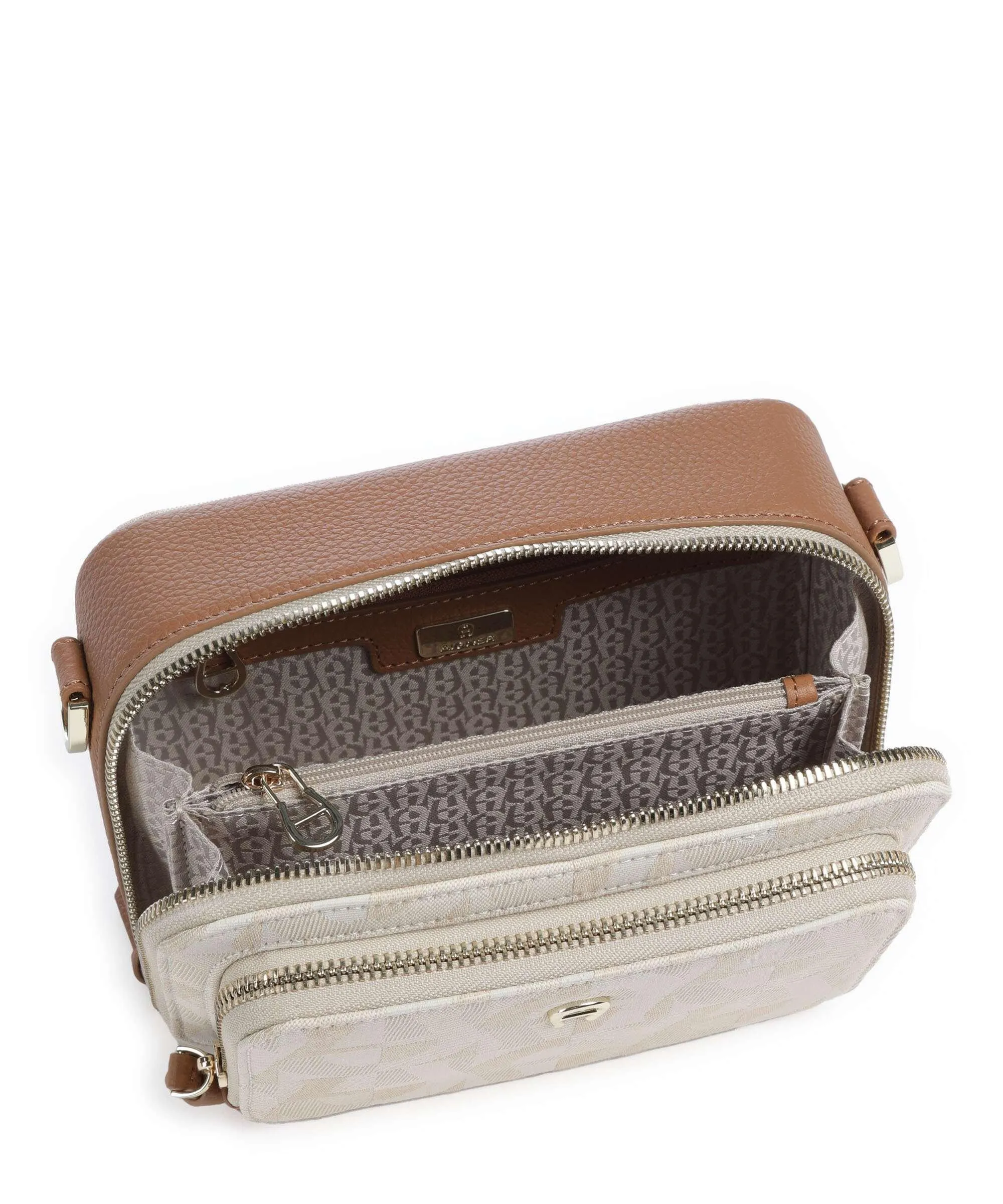  Aigner Zita S Borsa a tracolla pelle di vacchetta grana, tissu beige/marrone  