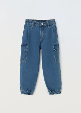 BLUKIDS  Pantaloni cargo in denim di puro cotone bambina