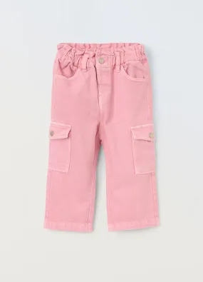 BLUKIDS  Pantaloni cargo paperbag in denim di puro cotone neonata