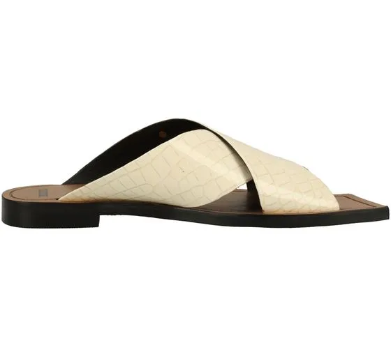 Bronx sandalo da donna in vera pelle con zoccoli estivi tacco piatto e largo con applicazione brand 84856-H 05 beige