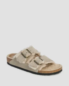 Ciabatte beige in pelliccia da donna Birkenstock Arizona Shearling Narrow 1028293-beige