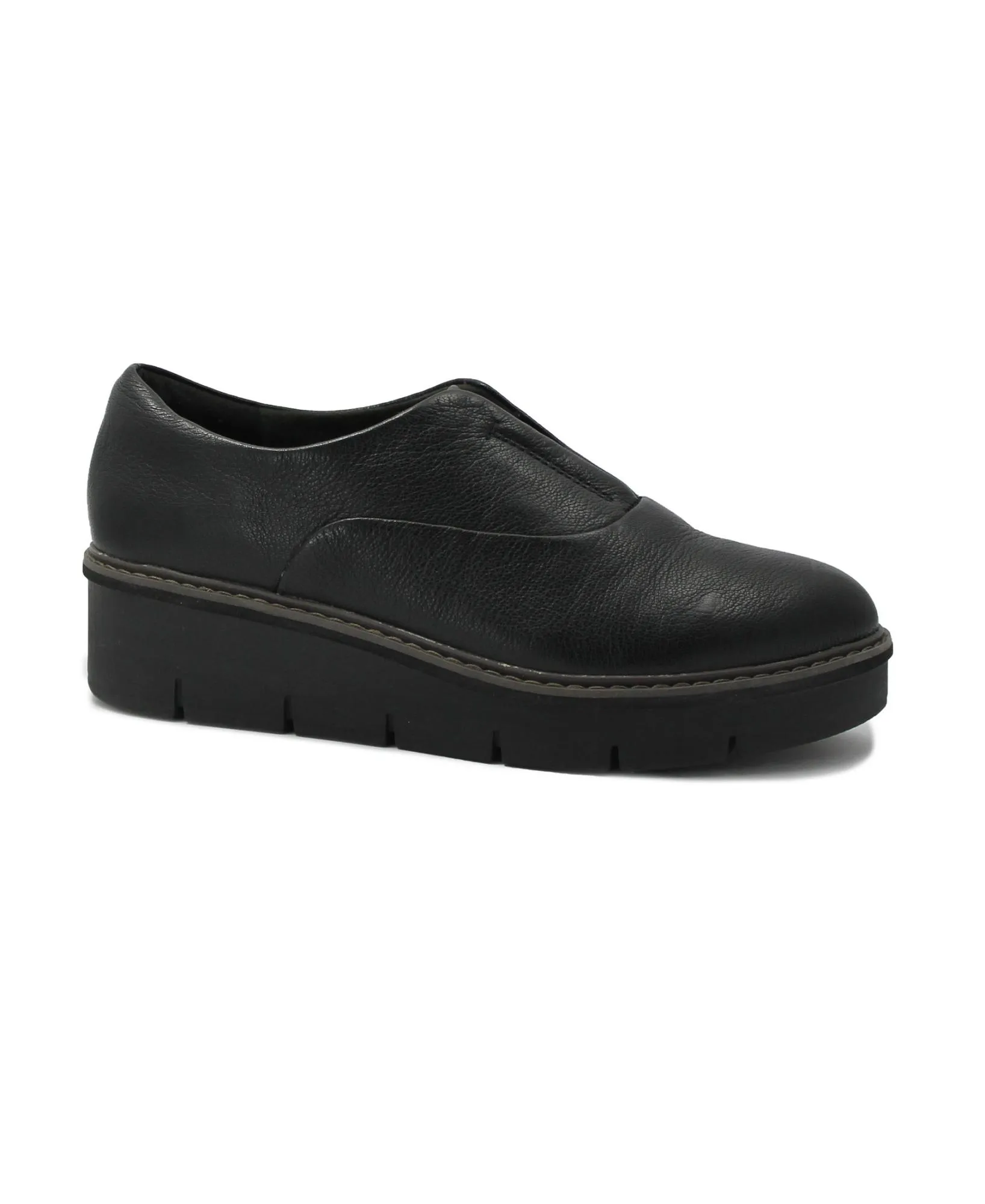 CLARKS AIRABELL black nero scarpe donna Slip-On pelle zeppa