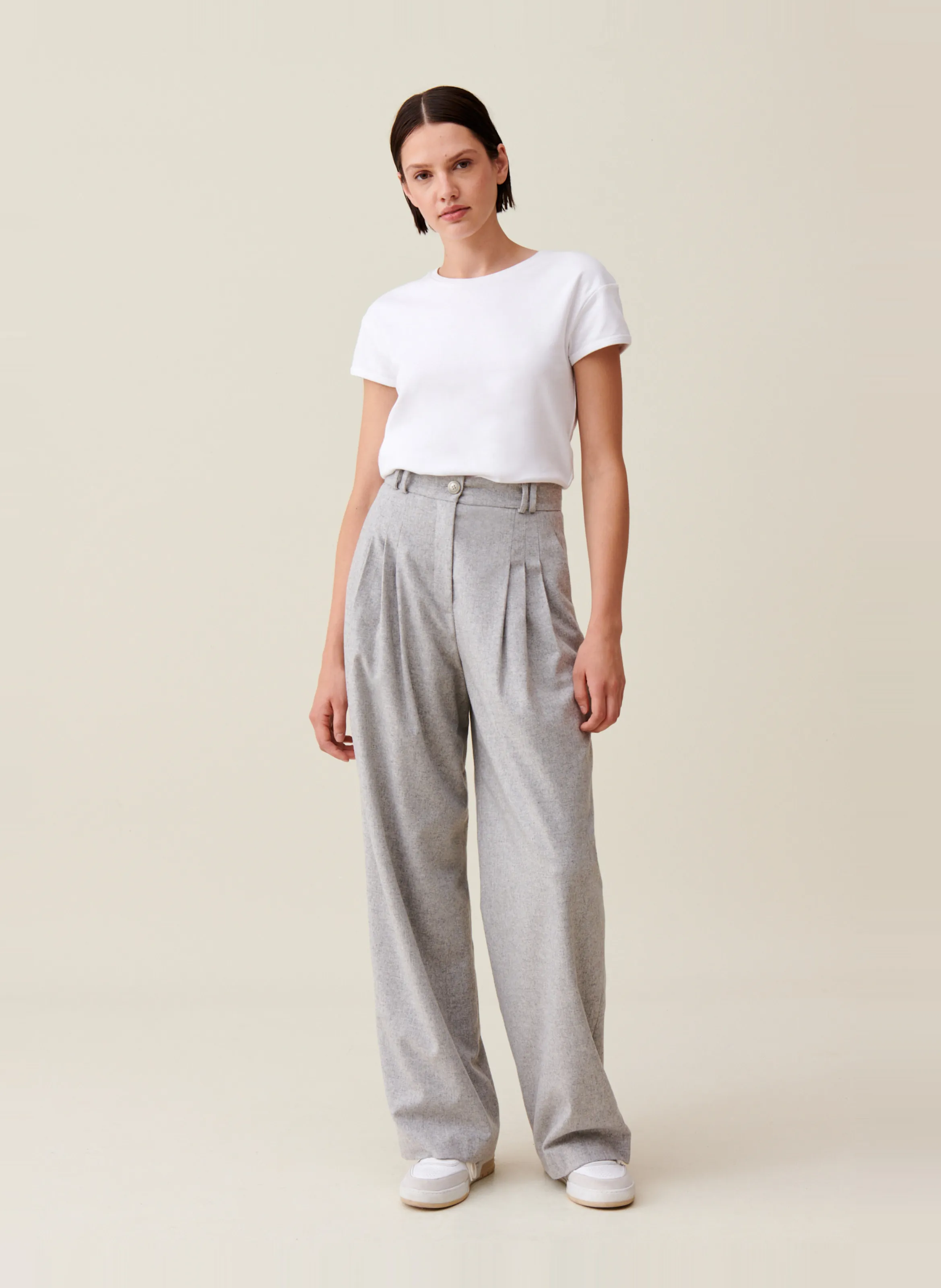  CLAUDIE PIERLOT   Pantalone largo in lana mélange Jess | Grigio