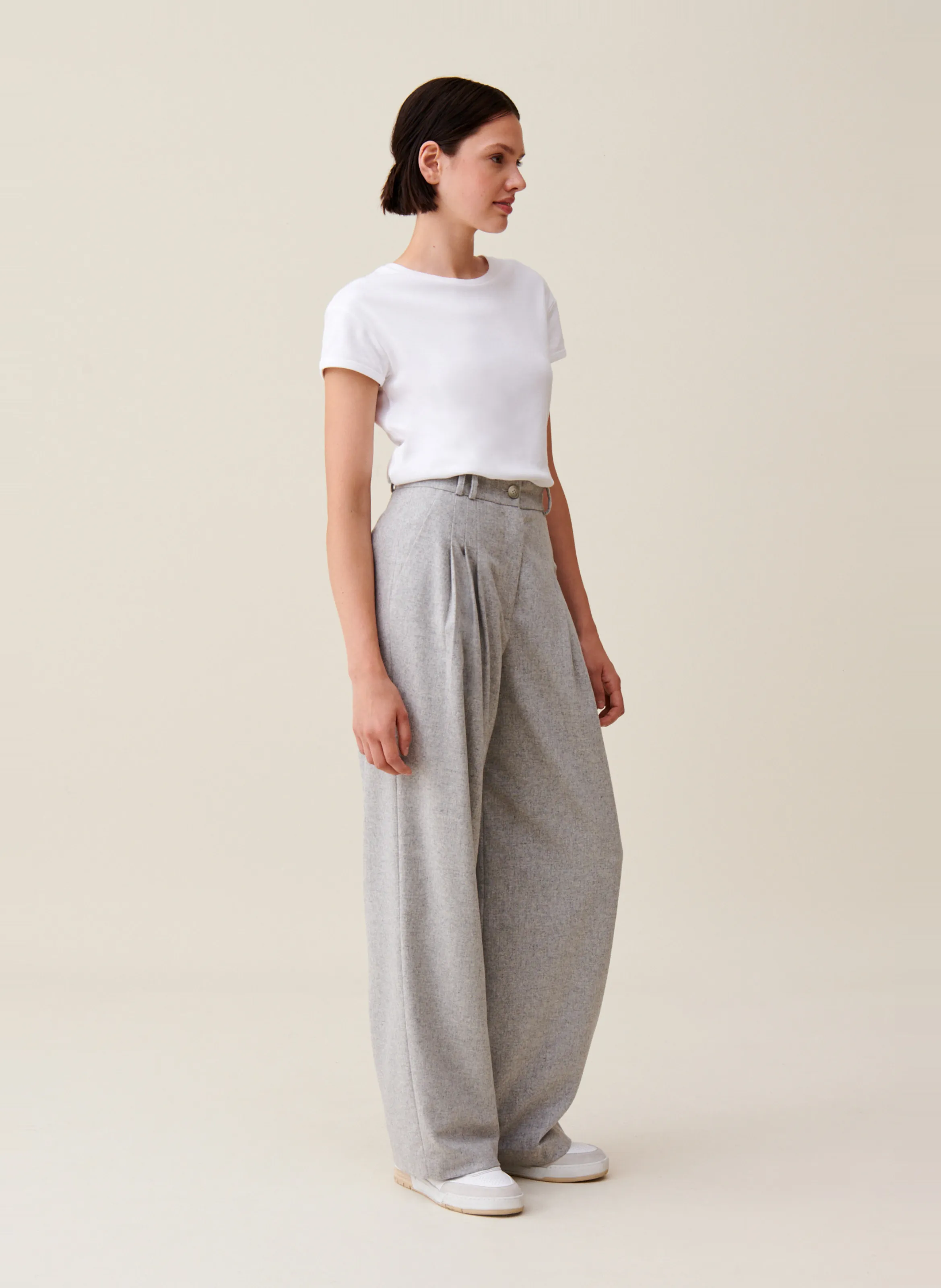  CLAUDIE PIERLOT   Pantalone largo in lana mélange Jess | Grigio