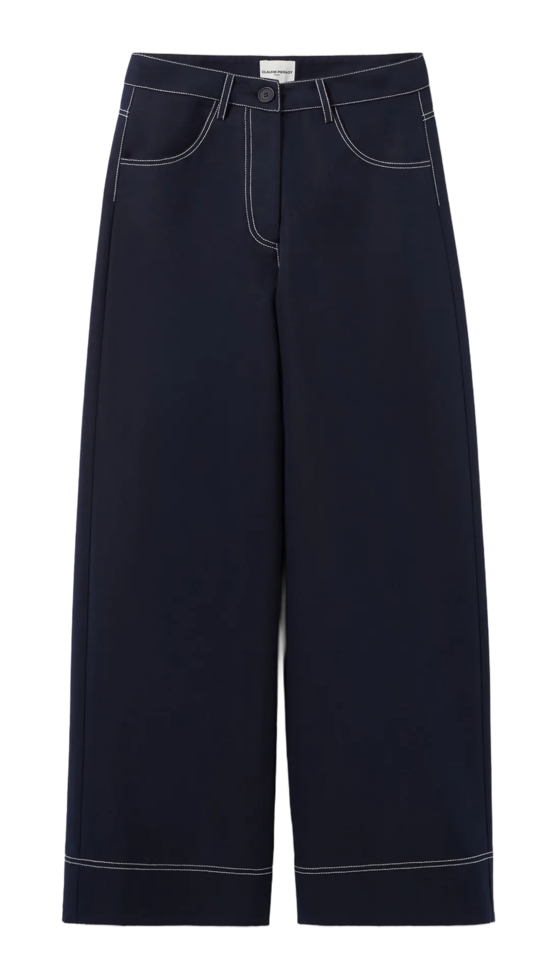  CLAUDIE PIERLOT   Pantaloni a gamba larga con orli in misto cotone | Blu