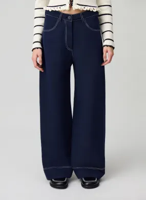  CLAUDIE PIERLOT   Pantaloni a gamba larga con orli in misto cotone | Blu