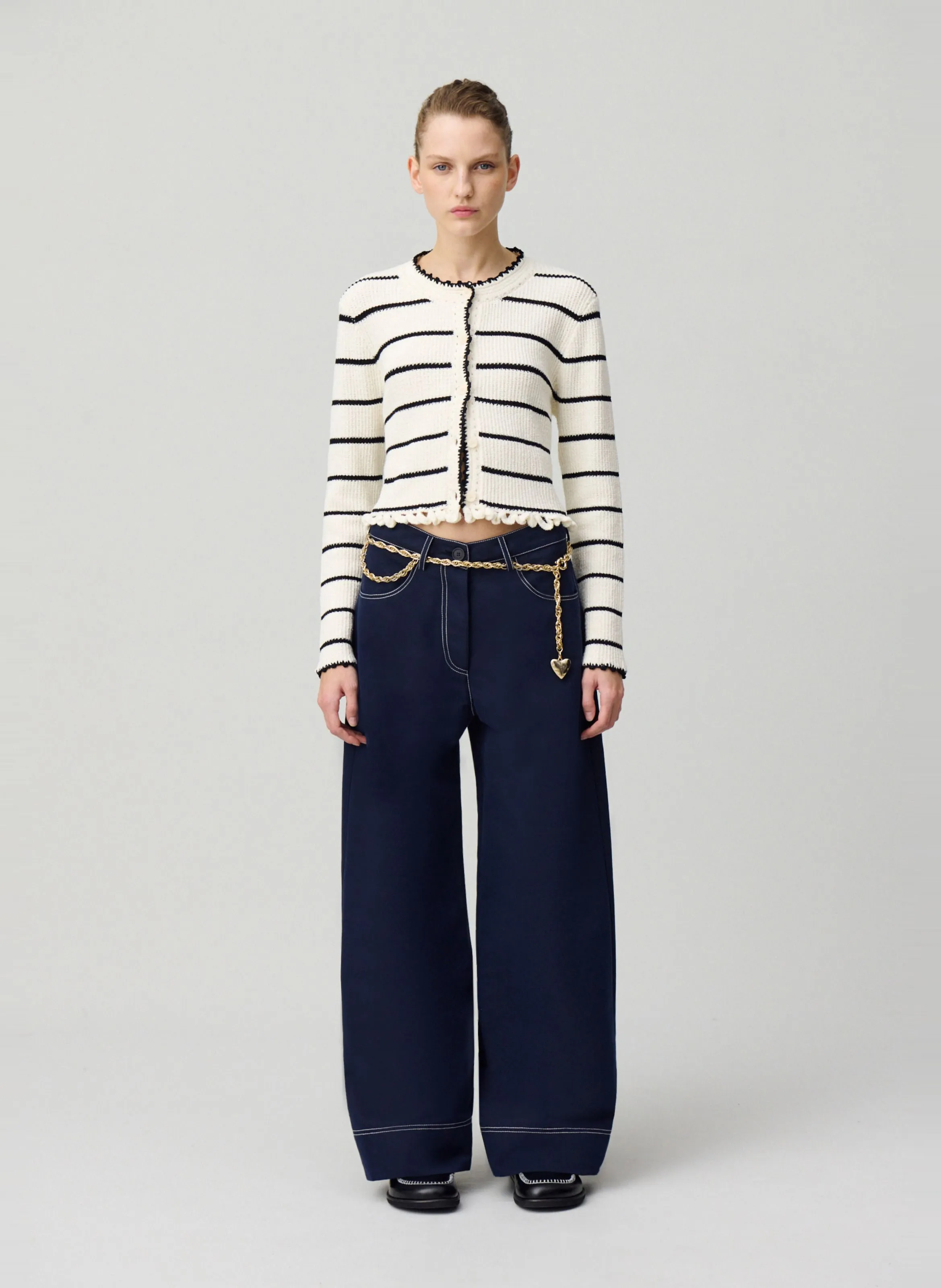  CLAUDIE PIERLOT   Pantaloni a gamba larga con orli in misto cotone | Blu