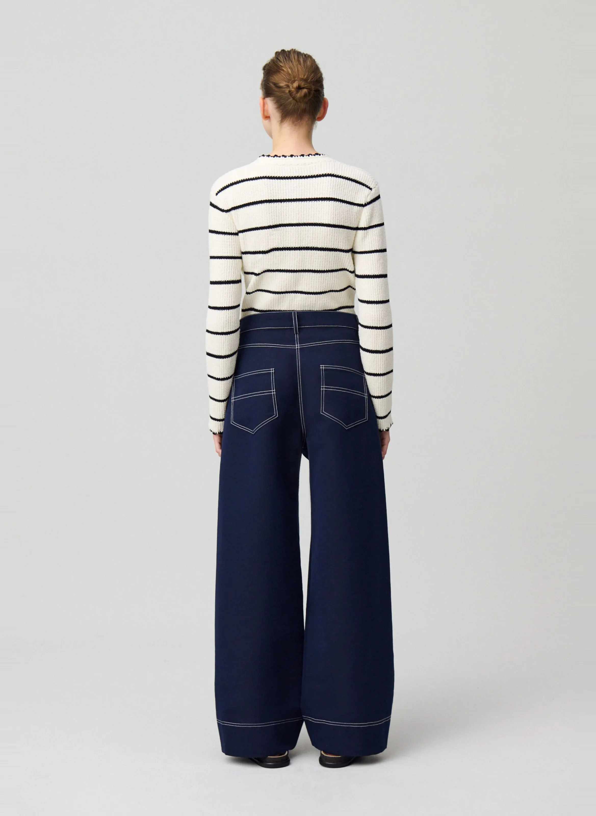  CLAUDIE PIERLOT   Pantaloni a gamba larga con orli in misto cotone | Blu