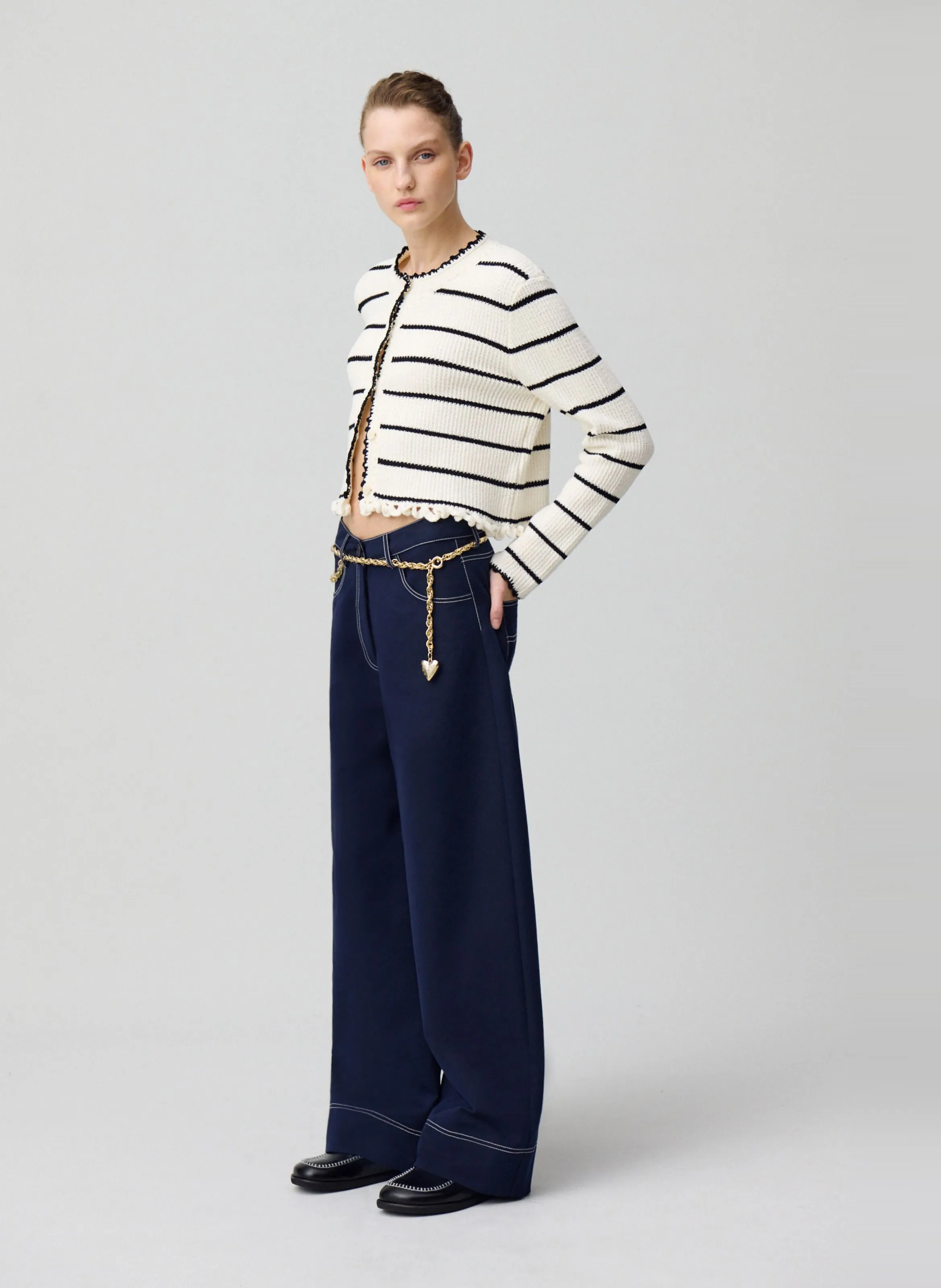  CLAUDIE PIERLOT   Pantaloni a gamba larga con orli in misto cotone | Blu