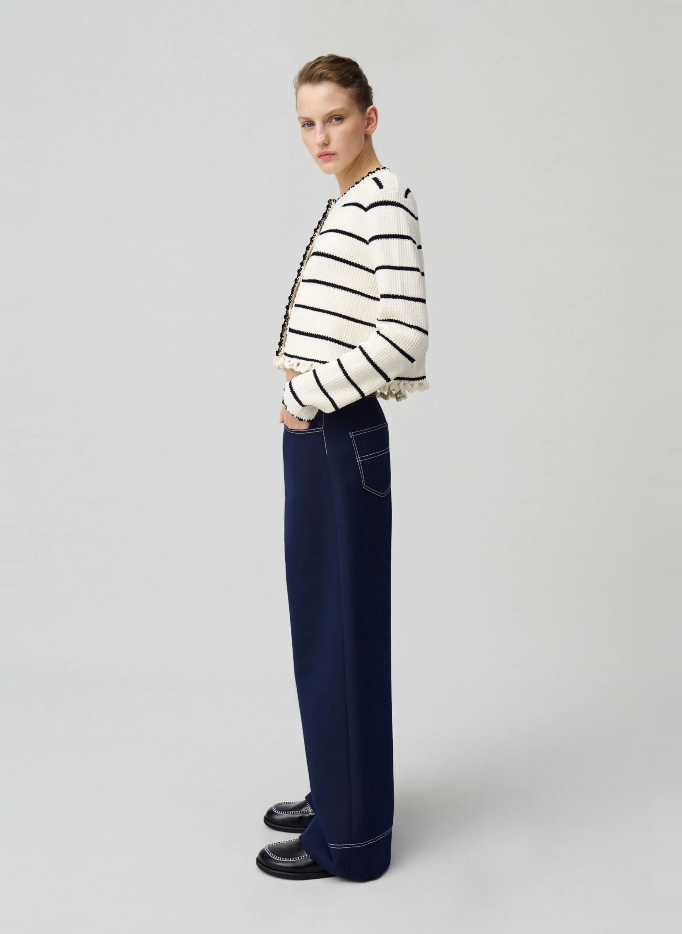  CLAUDIE PIERLOT   Pantaloni a gamba larga con orli in misto cotone | Blu