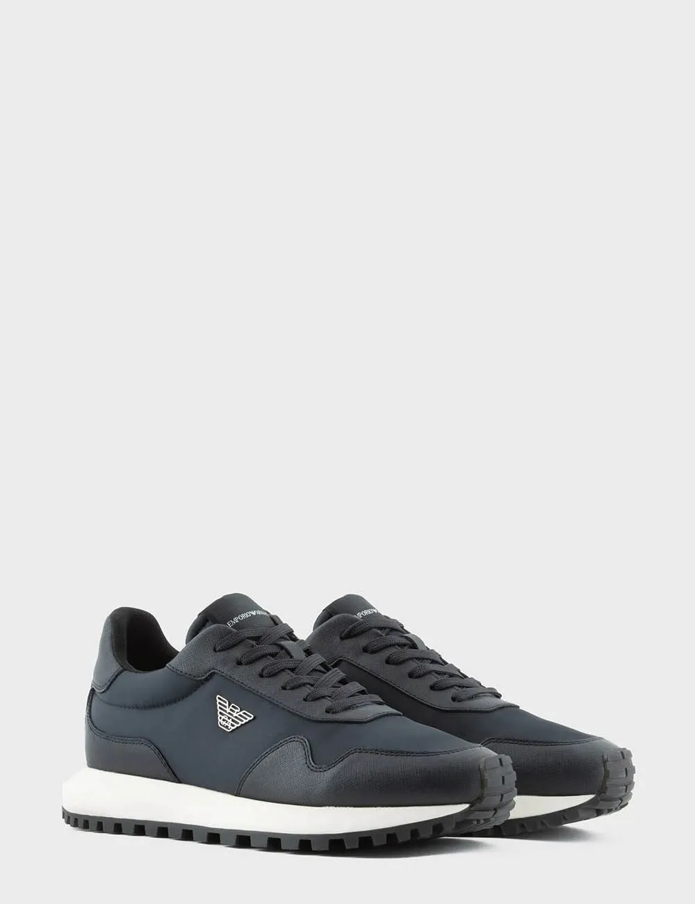 Emporio Armani     Sneakers in Nylon Riciclato con Dettagli in Saffiano rigenerato Sustainability Values Blu