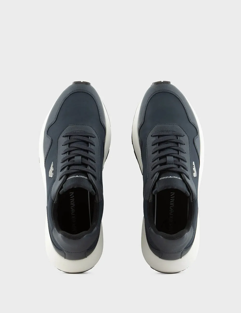 Emporio Armani     Sneakers in Nylon Riciclato con Dettagli in Saffiano rigenerato Sustainability Values Blu