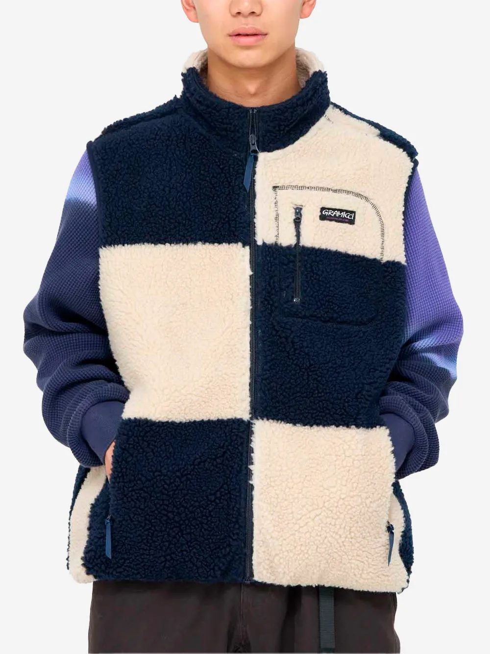 Gilet Checkered Sherpa navy