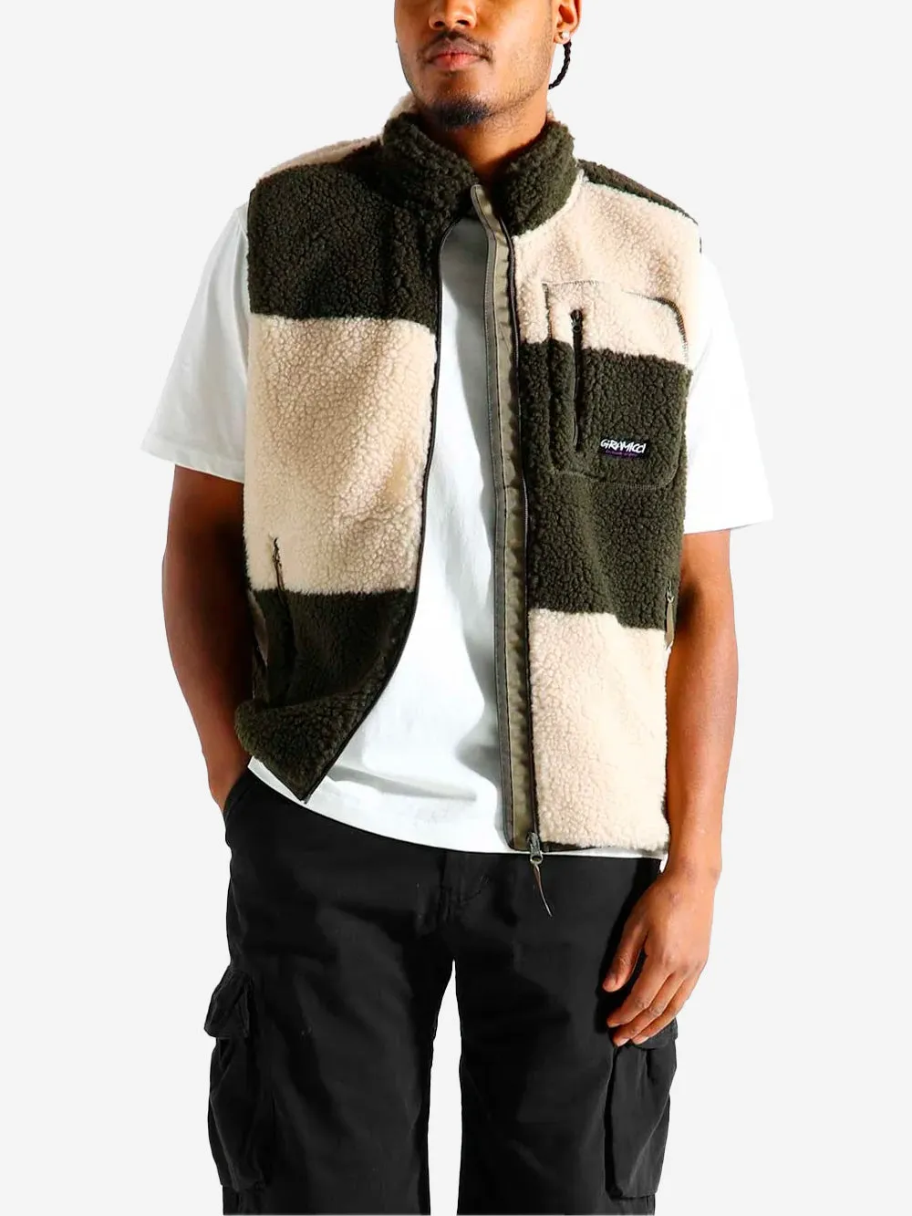 Gilet Checkered Sherpa oliva