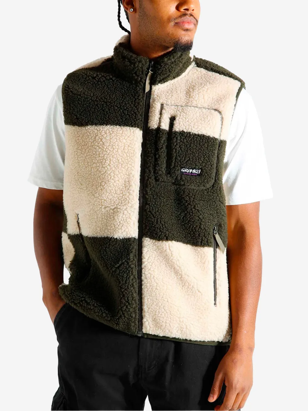 Gilet Checkered Sherpa oliva