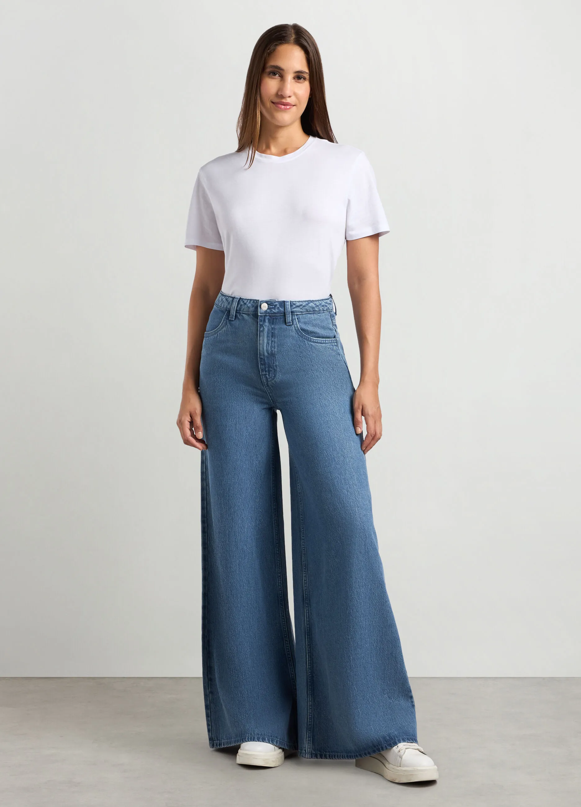 HOLISTIC  Pantaloni wide leg in denim di misto cotone donna