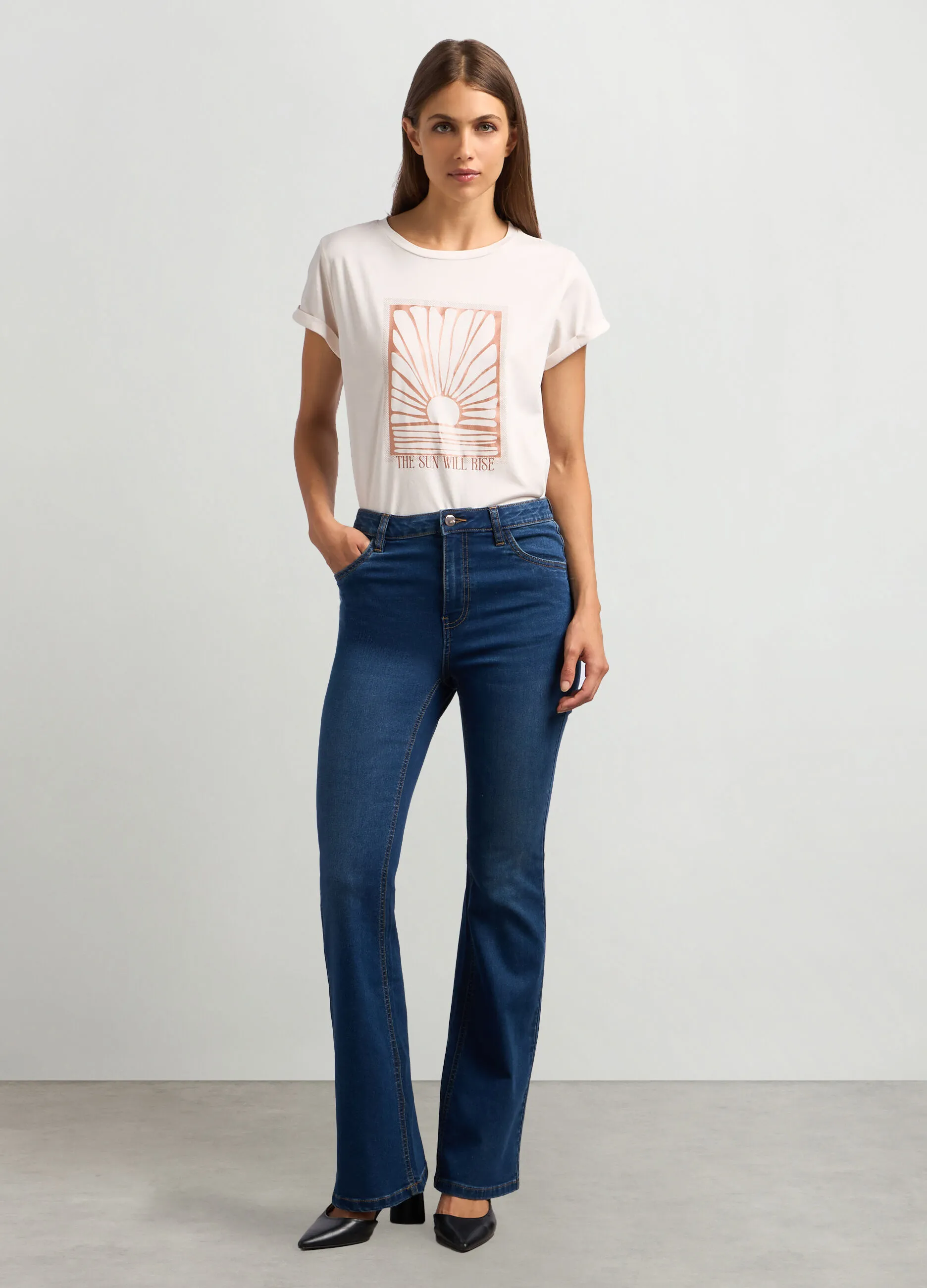 IWIE  Pantaloni in denim di misto cotone stretch flare fit donna