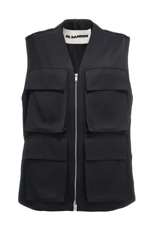 JIL SANDER Abbigliamento,Smanicati Gilet in misto raso nero 