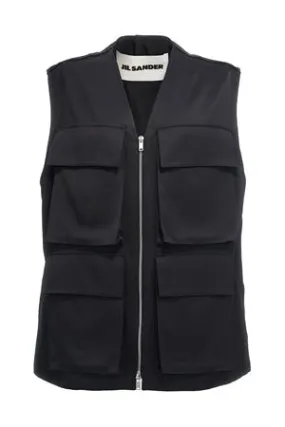 JIL SANDER Abbigliamento,Smanicati Gilet in misto raso nero 