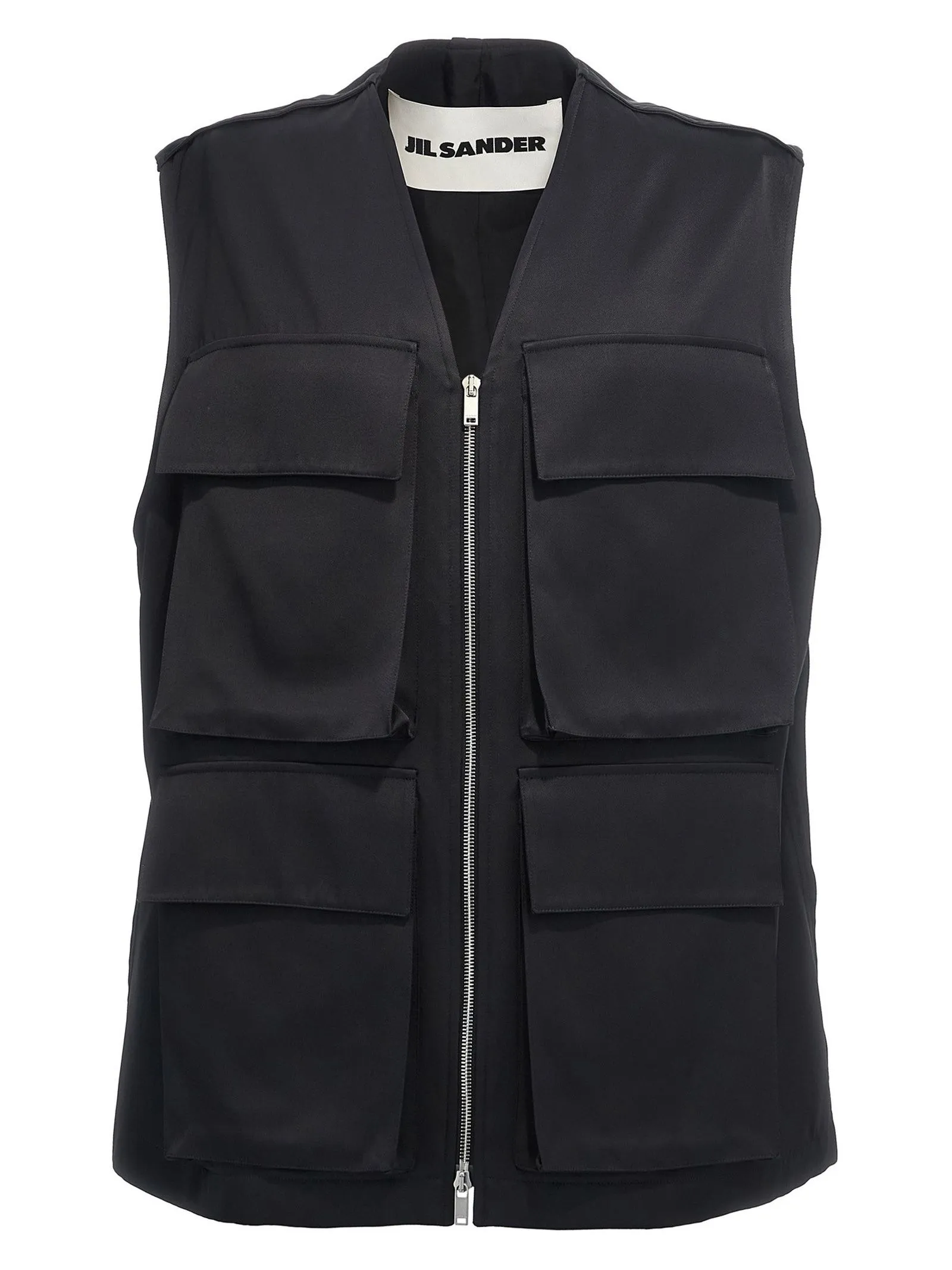 JIL SANDER Abbigliamento,Smanicati Gilet in misto raso nero 