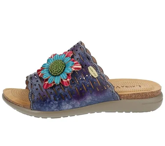 Laura Vita sandali zoccoli estivi da donna in vera pelle con decoro floreale LILOO 11 blu