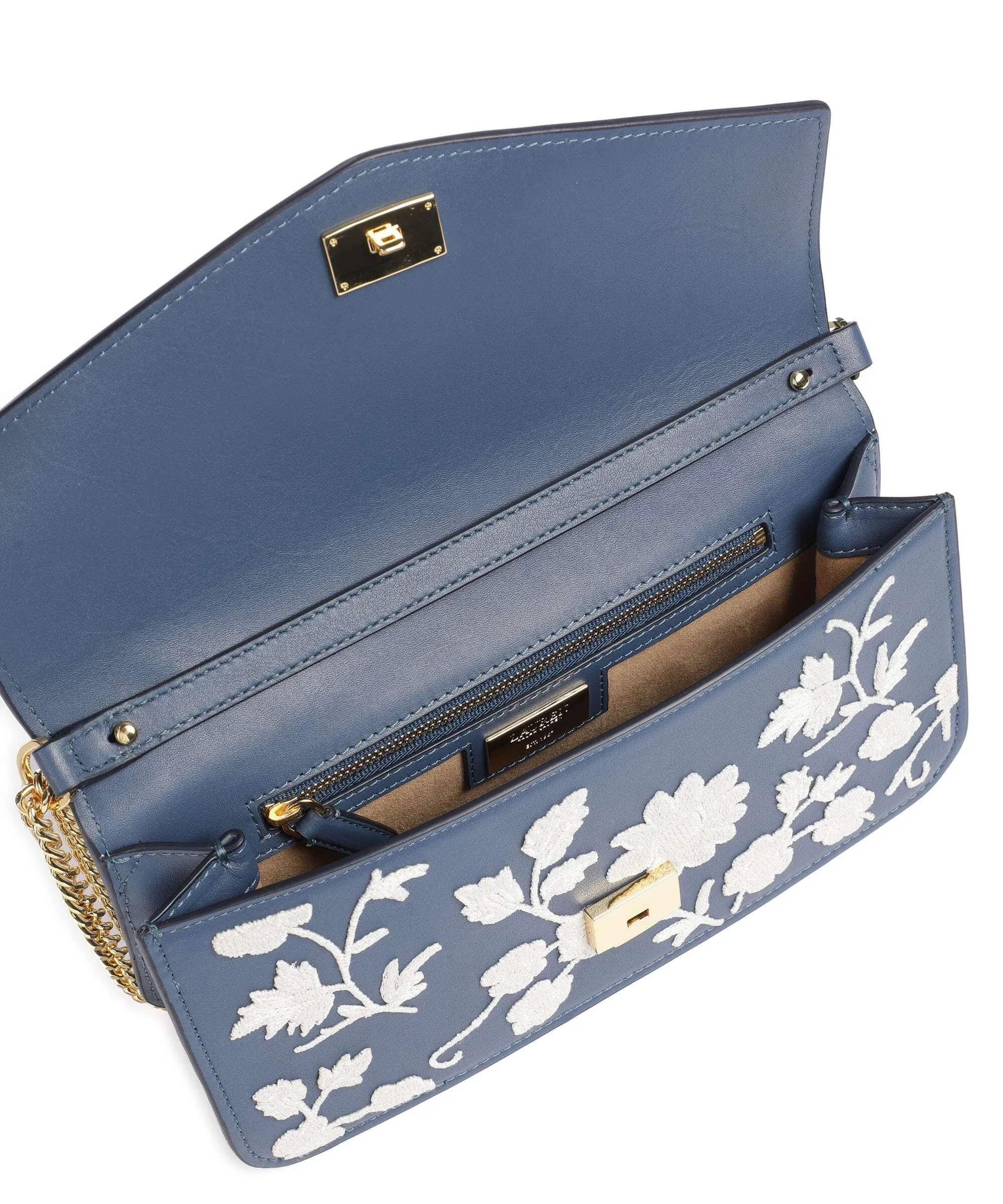  Lauren Ralph Lauren Sawyer Medium Borsa a spalla pelle di vacchetta finemente grana blu scuro  