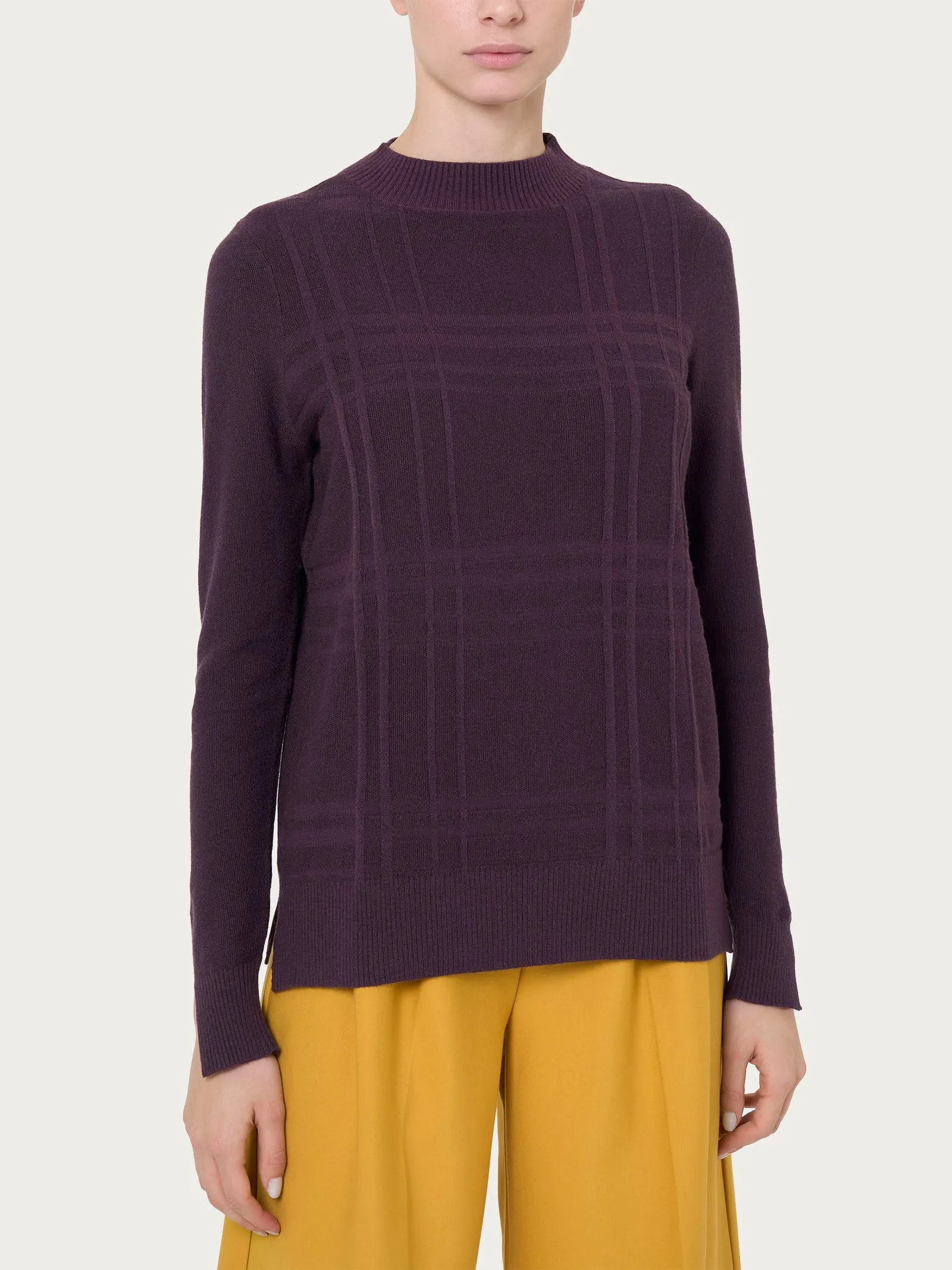 Maglia girocollo Punto Riso Tartan in Super Soft - Plum Perfect