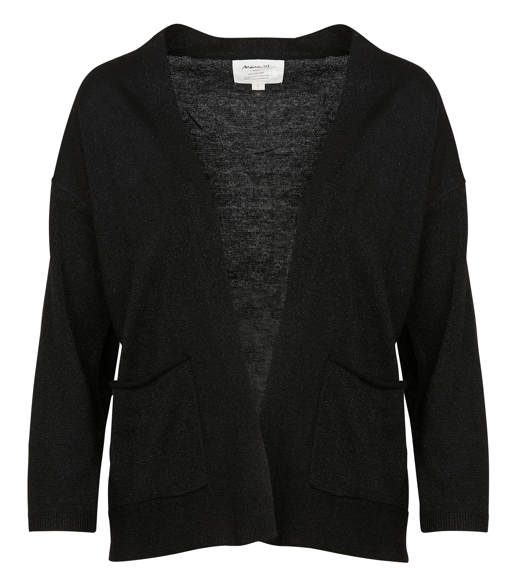  MAISON 123   LILOU - Cardigan aperto con fili metallizzati in maglia | Nero