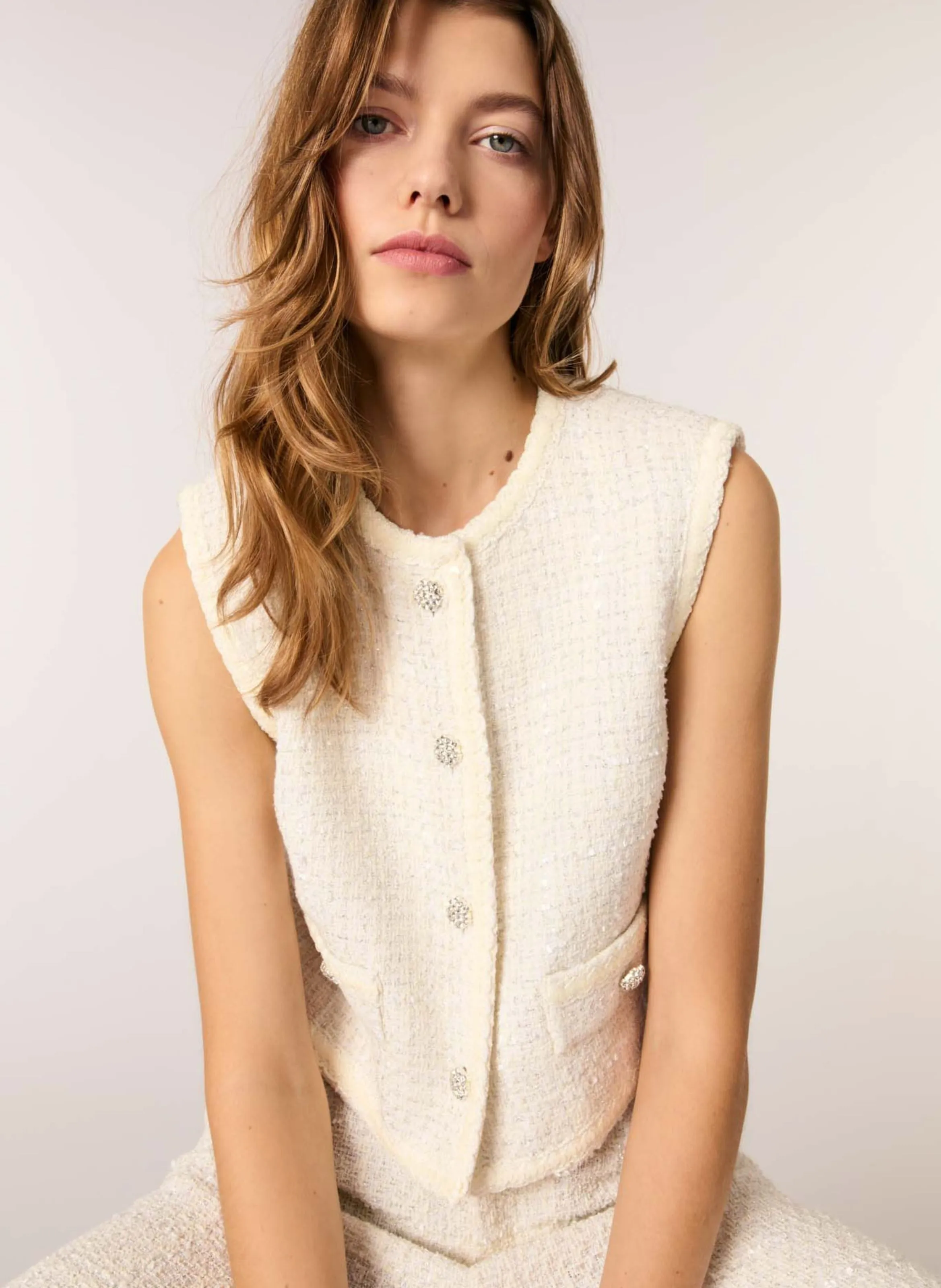  MAJE   Gilet da tailleur in tweed | Bianco