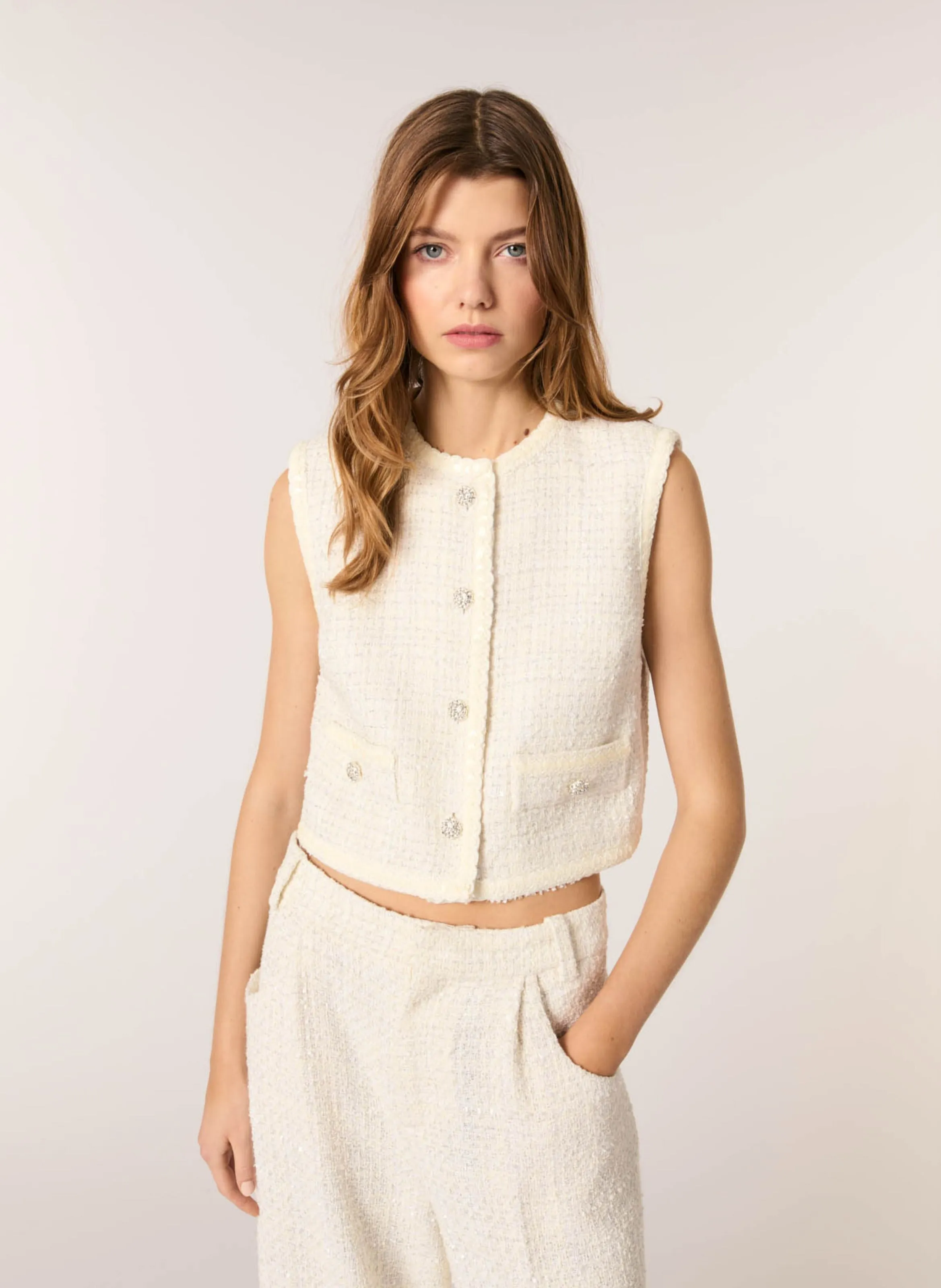  MAJE   Gilet da tailleur in tweed | Bianco