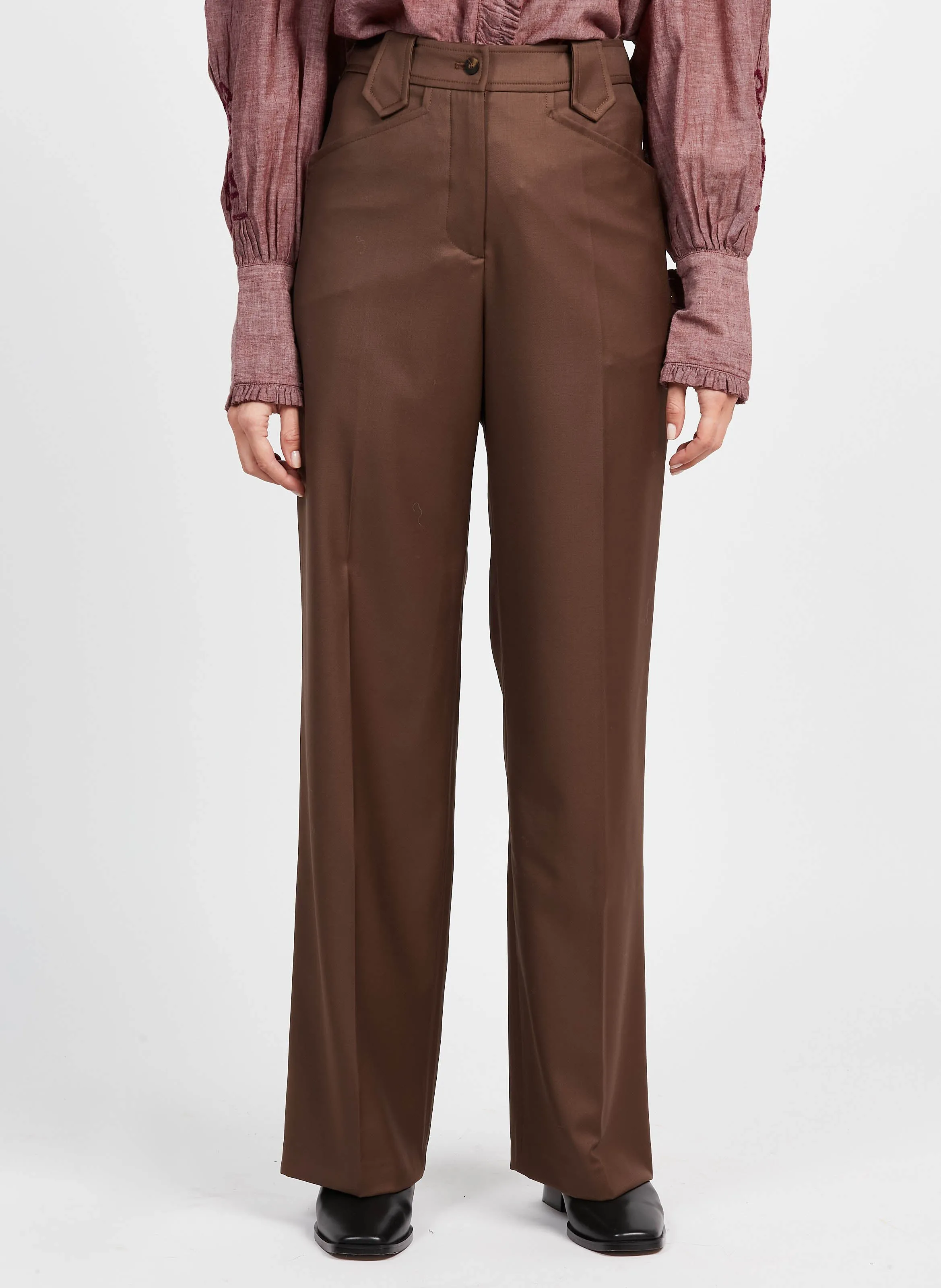  MARGAUX LONNBERG   DREW - Pantaloni in gabardine di lana | Marrone