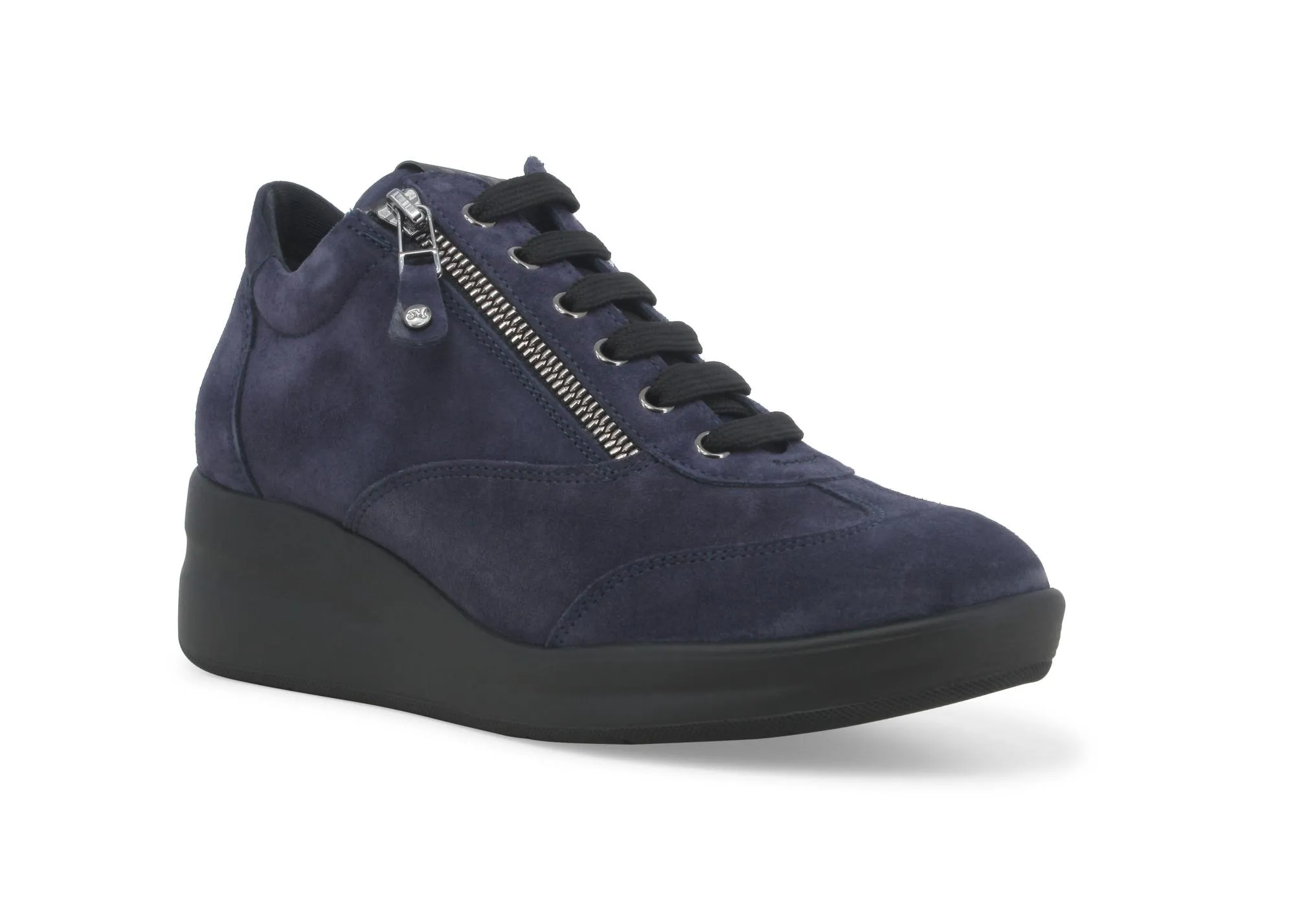 MELLUSO WALK R25625W navy blu scarpe sneaker donna mid zeppa lacci zip comfort