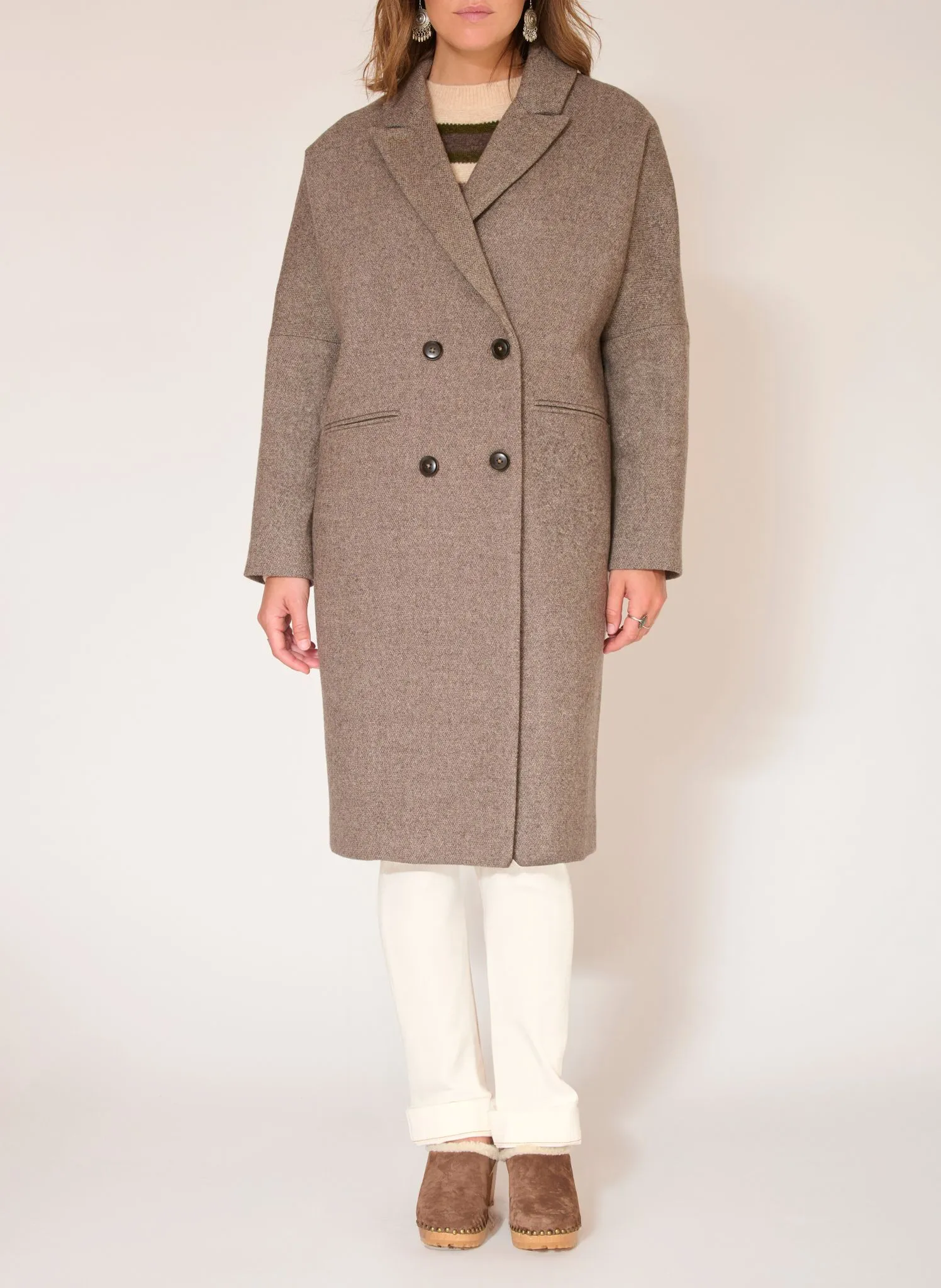  MKT   MATCHA - Cappotto collo con revers oversize in misto lana | Marrone