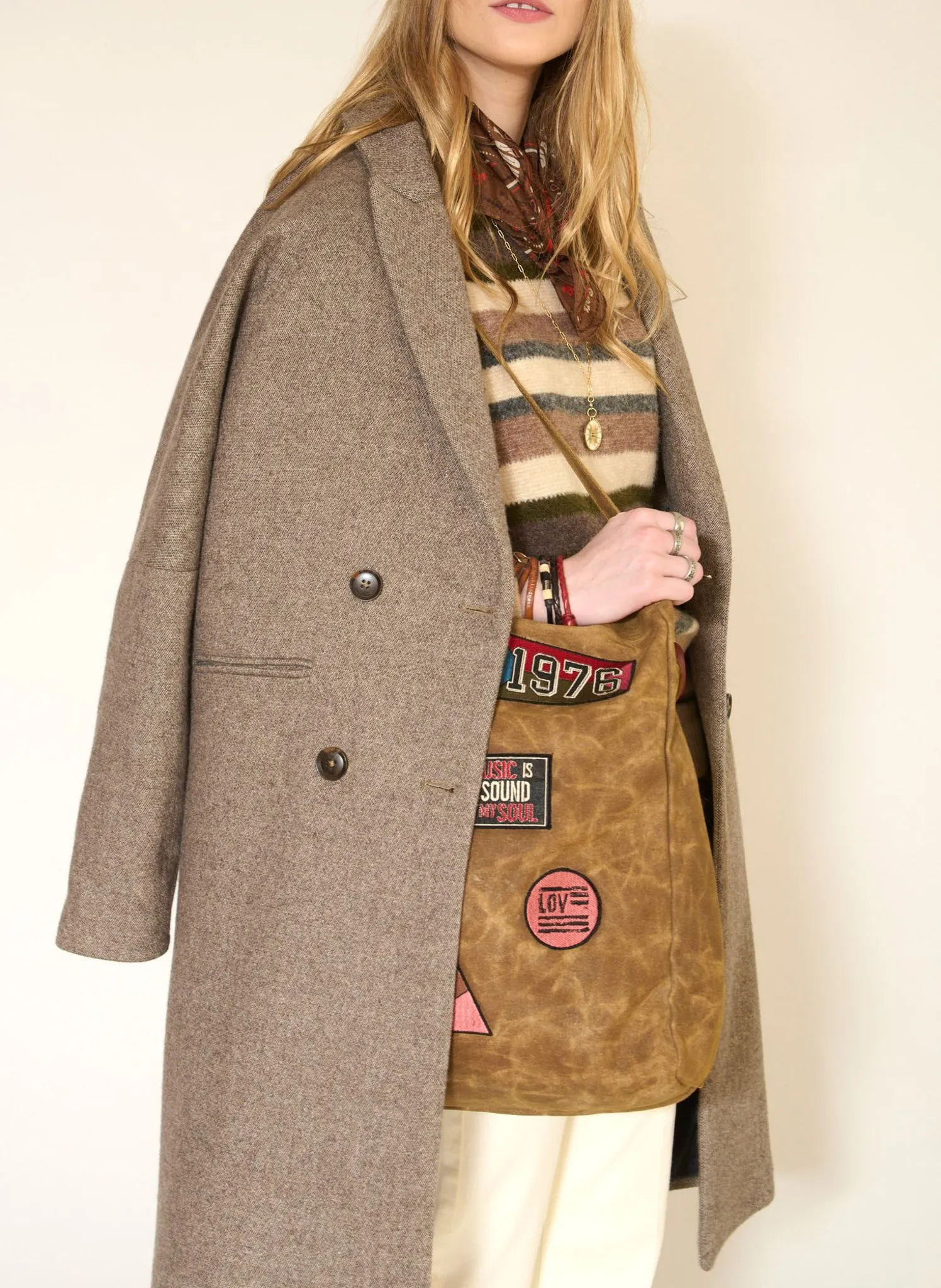  MKT   MATCHA - Cappotto collo con revers oversize in misto lana | Marrone