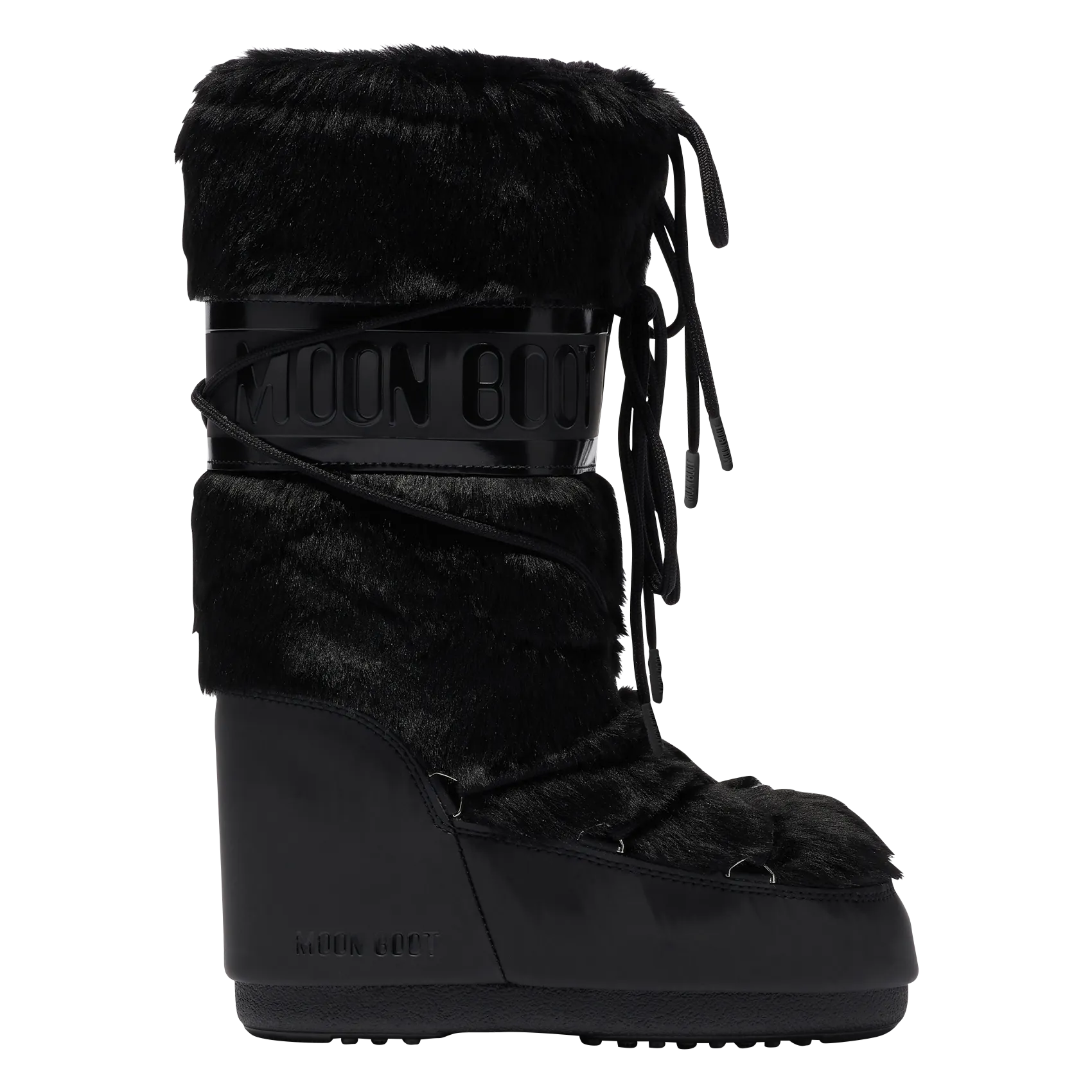  MOON BOOT   MB ICON FAUX FUR - Stivali con lacci in pelliccia sintetica | Nero