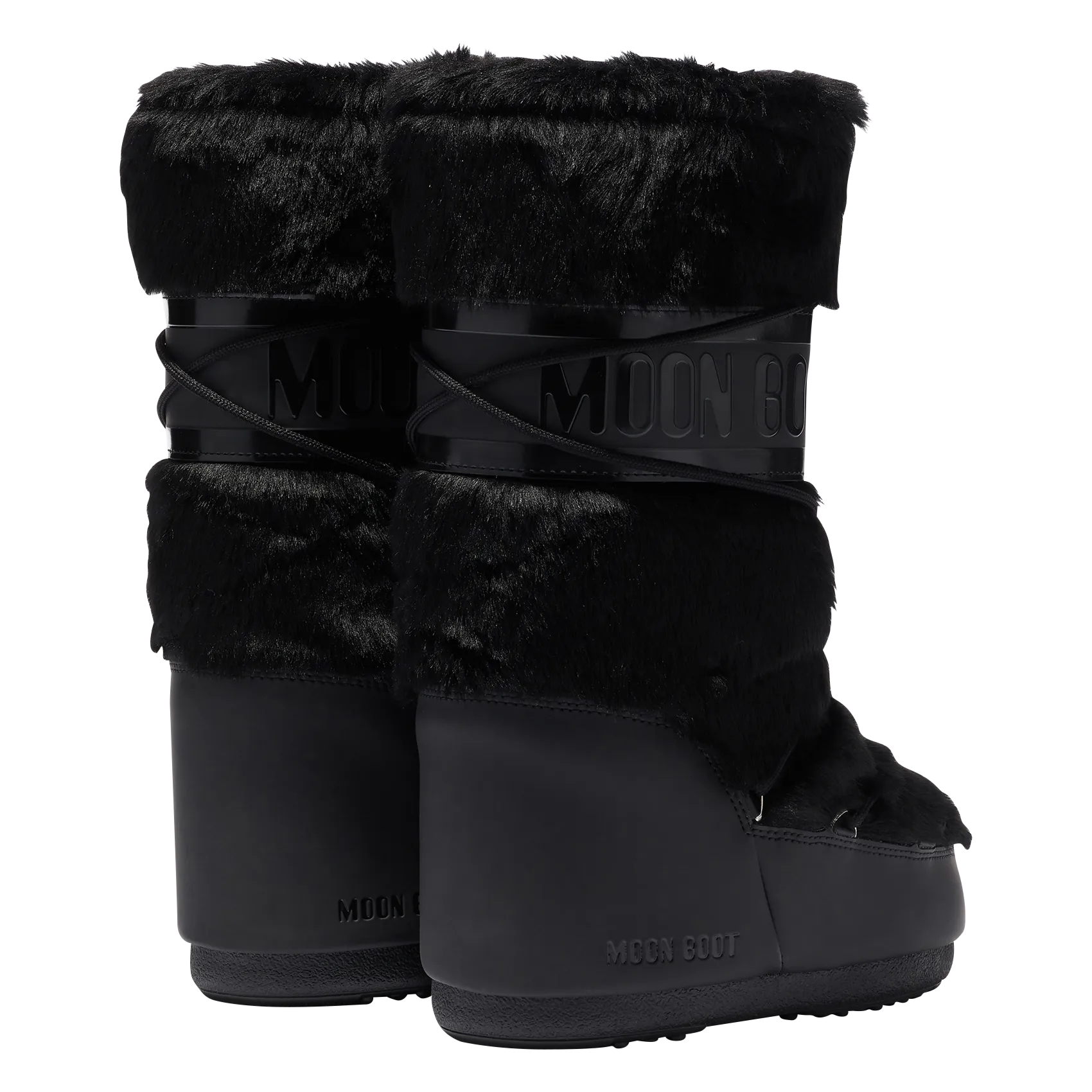  MOON BOOT   MB ICON FAUX FUR - Stivali con lacci in pelliccia sintetica | Nero