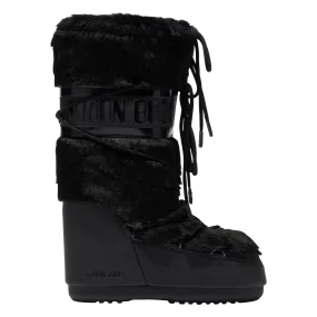  MOON BOOT   MB ICON FAUX FUR - Stivali con lacci in pelliccia sintetica | Nero