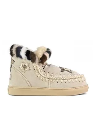 MOU Calzature,Stivali Eskimo sneaker star patches & mink fur trim 