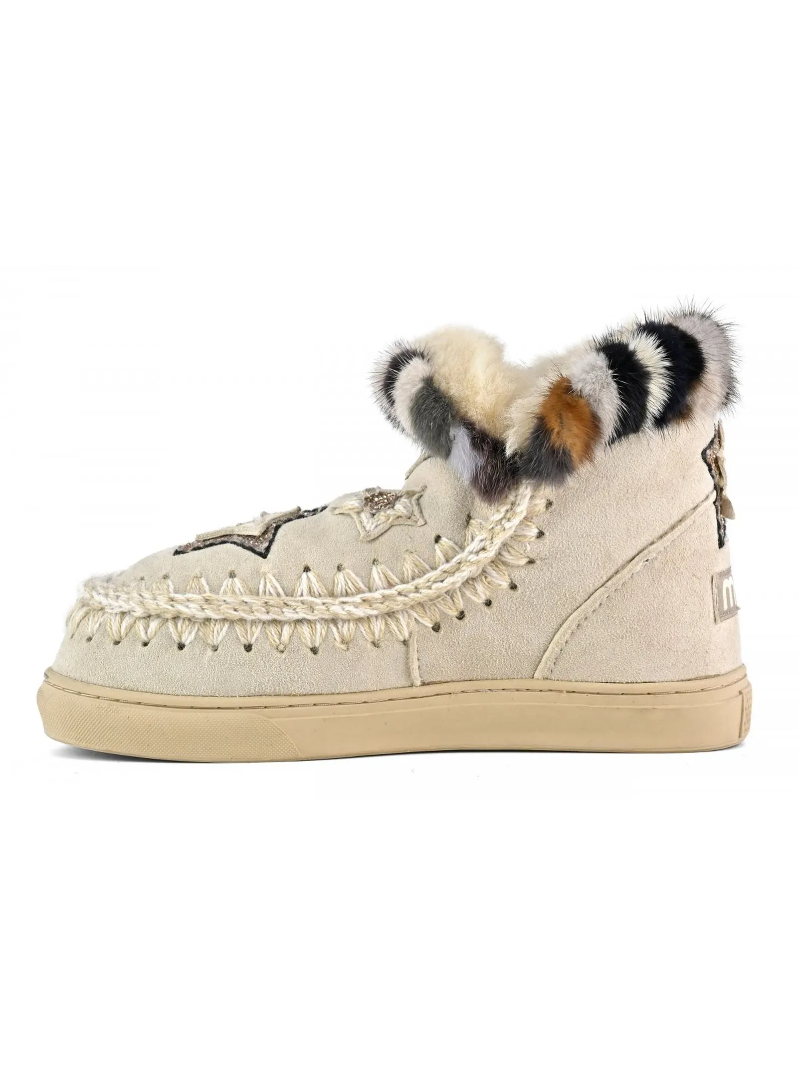 MOU Calzature,Stivali Eskimo sneaker star patches & mink fur trim 