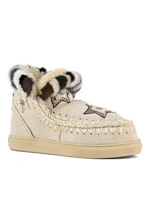 MOU Calzature,Stivali Eskimo sneaker star patches & mink fur trim 