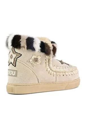 MOU Calzature,Stivali Eskimo sneaker star patches & mink fur trim 