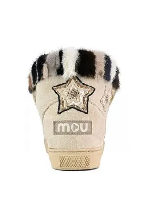 MOU Calzature,Stivali Eskimo sneaker star patches & mink fur trim 