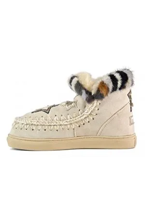 MOU Calzature,Stivali Eskimo sneaker star patches & mink fur trim 