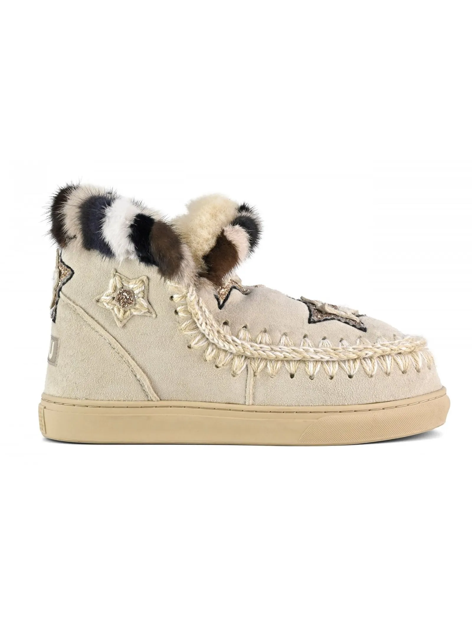 MOU Calzature,Stivali Eskimo sneaker star patches & mink fur trim 