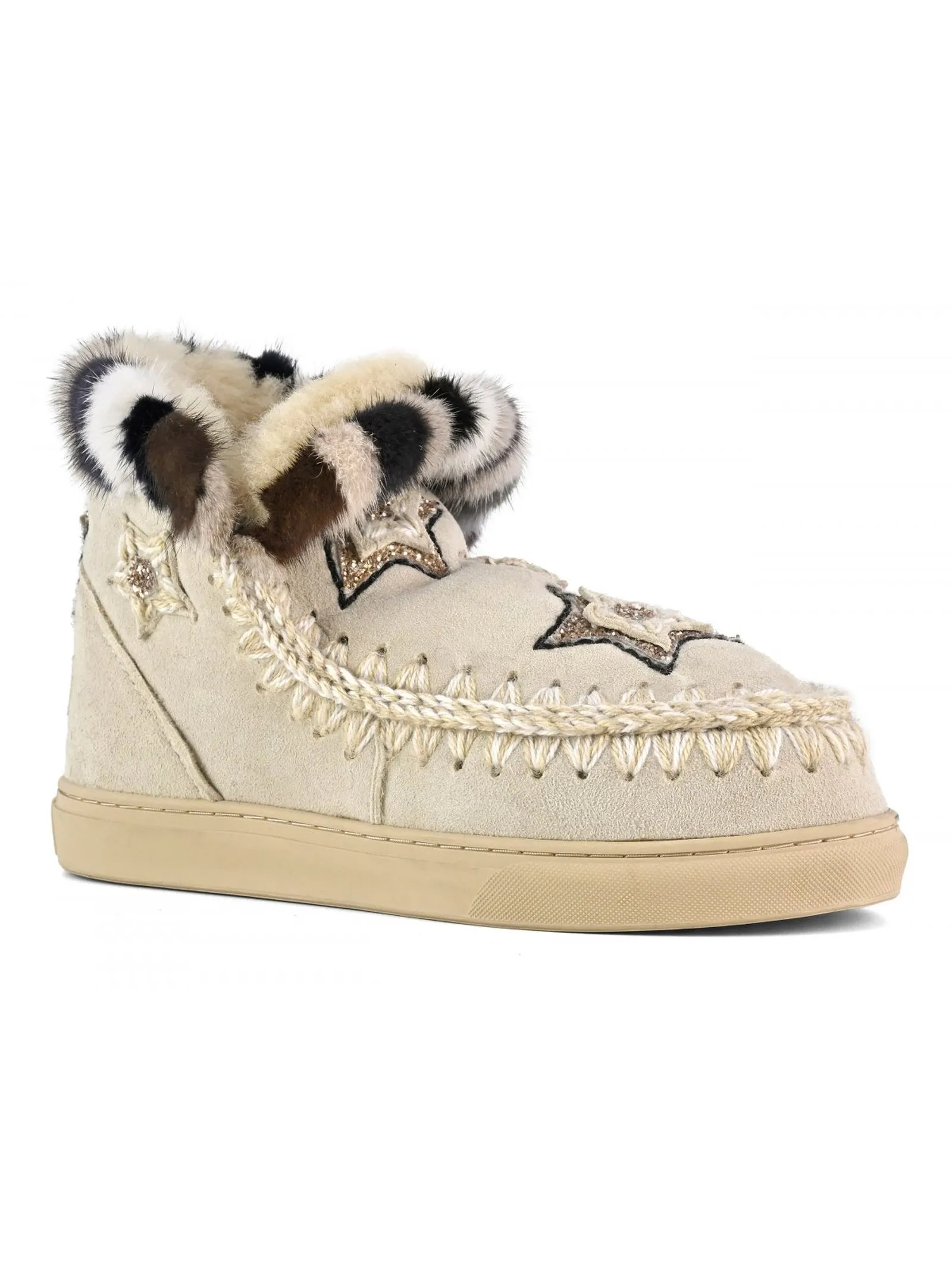 MOU Calzature,Stivali Eskimo sneaker star patches & mink fur trim 