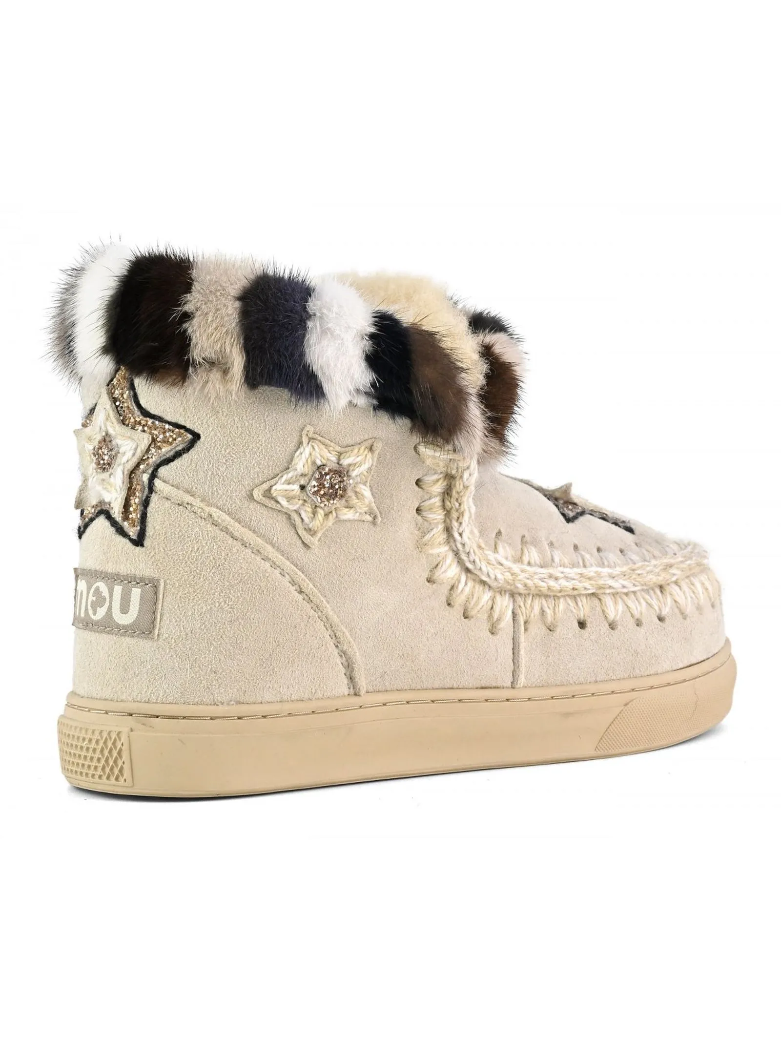 MOU Calzature,Stivali Eskimo sneaker star patches & mink fur trim 